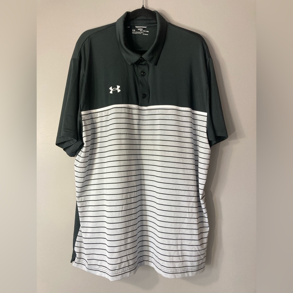 Under Armour Black and White Striped Polo Shirt